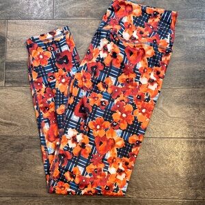 Soybu Orange Floral Plaid Leggings sz lg